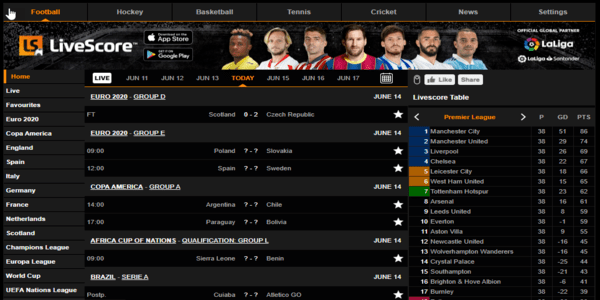 LiveScore homepage