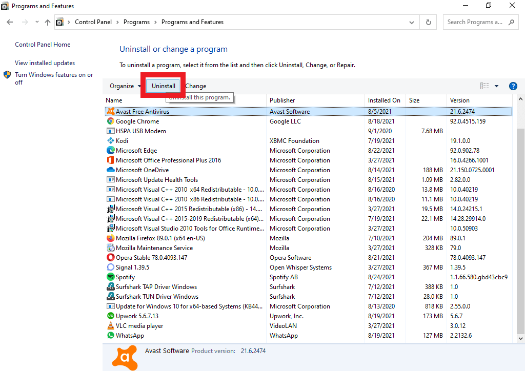 Uninstalling Avast screenshot 3
