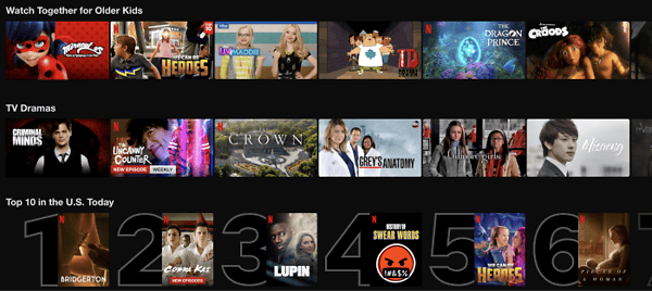 Netflix homepage