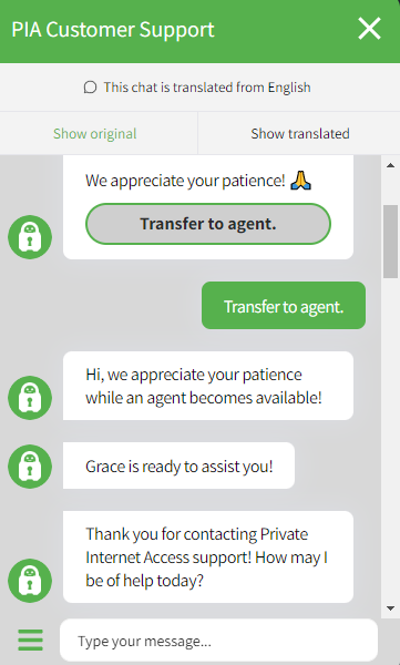 PIA customer support