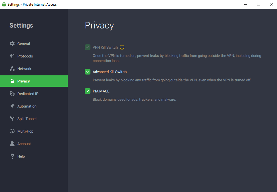 Private Internet Access kill switch