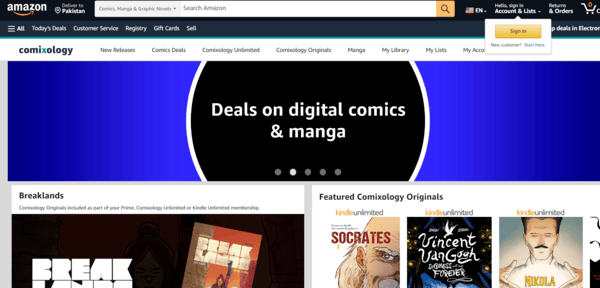 Comixology homepage