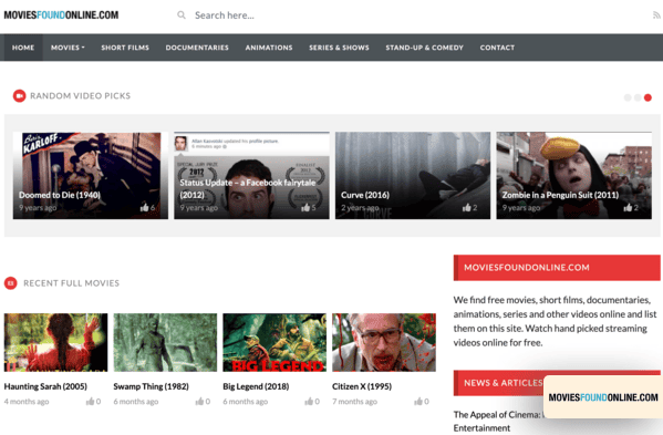 MoviesFoundOnline homepage
