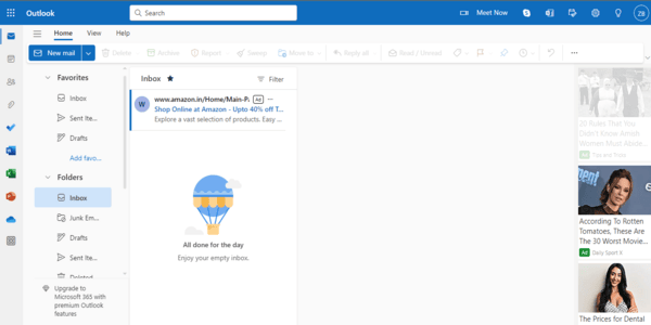 Outlook homepage