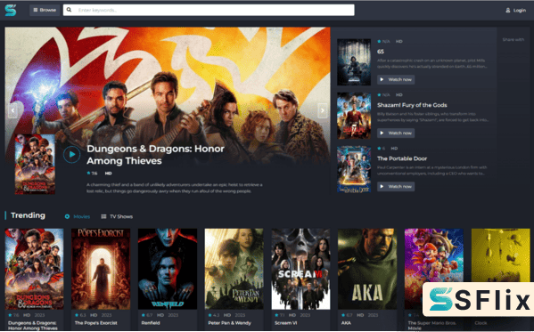 SFlix homepage