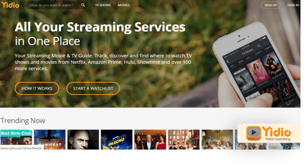 Yidio homepage