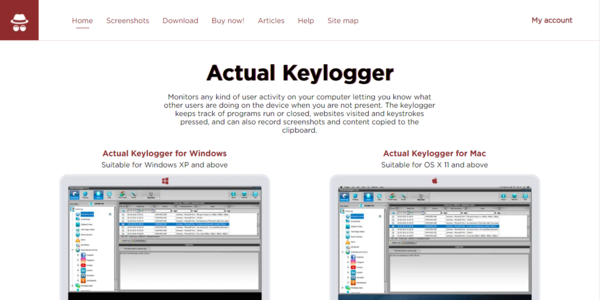 Actual Keylogger homepage