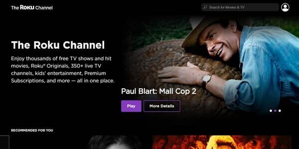 The Roku Channel homepage