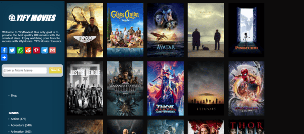 Yify homepage