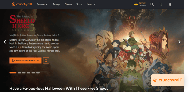 Crunchyroll homepage