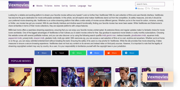 VexMovies homepage