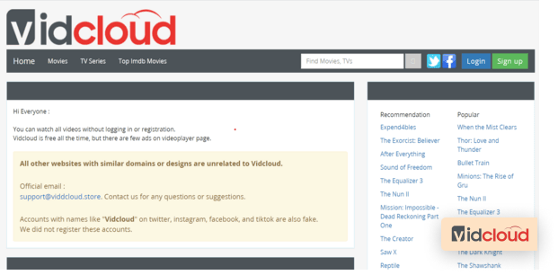 VidCloud homepage