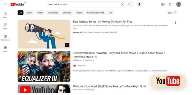 YouTube homepage