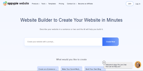 Appy Pie homepage
