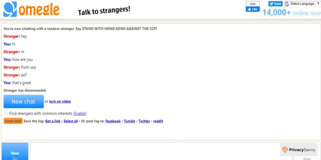 Does Omegle keep a record of your chat?