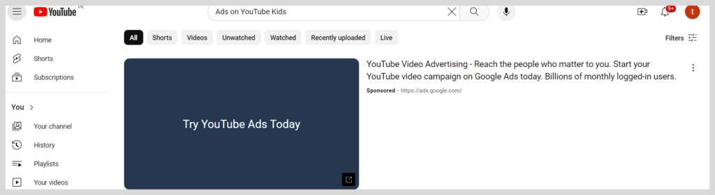 Ads on YouTube Kids